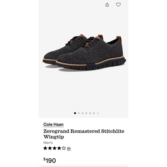 Cole Haan Men's ZEROGRAND Stitchlite Wingtip Oxford Shoes C27694 Black/Gray 8M - Picture 1 of 7